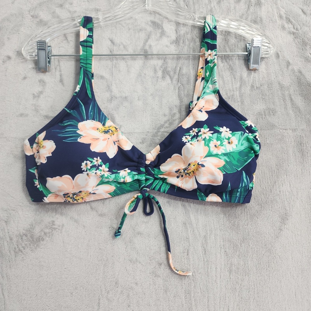 Kona Sol‎ Bikini Top Womens M Blue Green Pink Floral Ruched Lined Padded Beach
